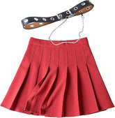 Gothic Red Pleated Mini Skirt – High Waist A-Line Punk Chic